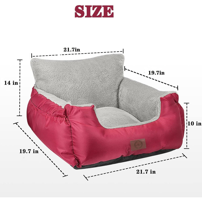 Автокрісло для собак та котів Fareyy - зручне та безпечне автоліжко для маленьких тварин, з підсумком та страхувальним ремінцем, водонепроникне, плюшеве, червоне