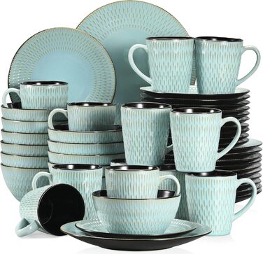 Stoneware Combination Service, vancasso GUTO Tableware Service, 48-piece Dinnerware Set with 12 Dinner Plates, Dessert Plates, Bowls, and Cups for 12 People