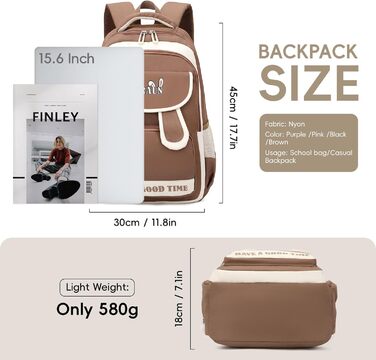 Шкільний рюкзак для дівчаток-підлітків, легкий водонепроникний рюкзак з милим брелоком, рюкзак для школи 1-5 класів та старшої школи, великий рюкзак для підлітків - фіолетовий (коричневий)