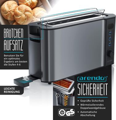 Arendo Kettle and Toaster SET Stainless Steel Cool Grey, Kettle 1.5L 40°-100°C Keep Warm Function, Toaster 2 Slice LED Display 6 Browning Levels, Bread Tray, A: Cool Grey