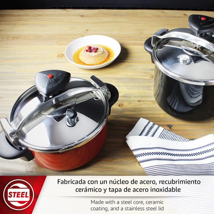 Каструля-сковорода швидкої приготування Magefesa Castell 6L, червона, нержавіюча сталь 18/10, для всіх типів плит, повна індукція