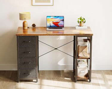 Компактний письмовий стіл Coleshome з 4 висувними ящиками, 100x40 см, з полицями, для офісу, кабінету, спальні (колір: коричневий)