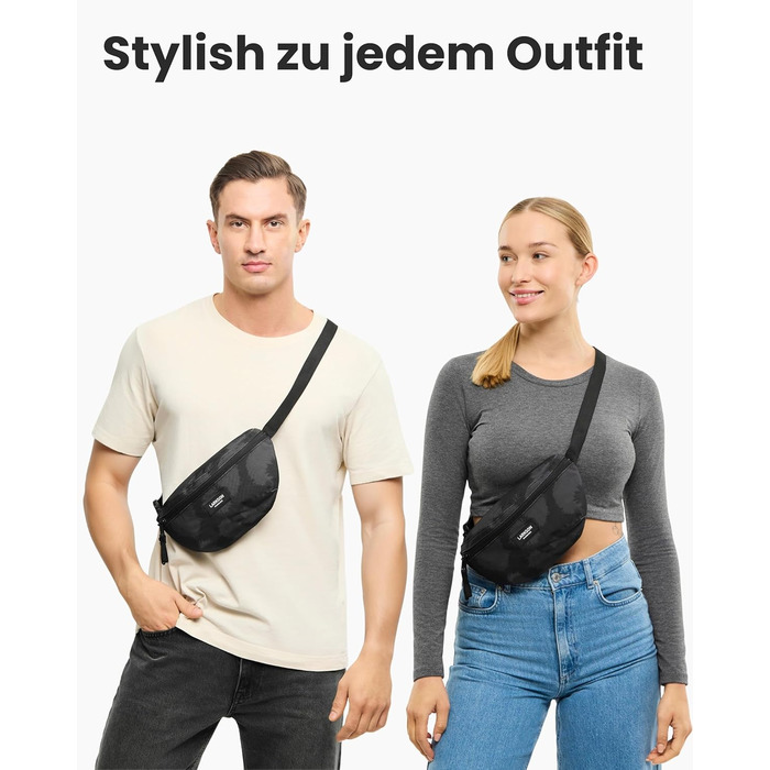 Поясна сумка LARKSON для жінок та чоловіків, м'ятного кольору, модель Finn - для спорту, активного відпочинку, міста, фестивалів. Стильна сумка через плече з водонепроникним покриттям (сірий леопардовий)