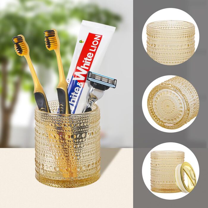 Bathroom Toothbrush Holder, Clear Glass, Toothbrush and Toothpaste Holder, 284 ml, Bathroom Storage Cup for Toothbrush, Makeup Brushes (Amber)