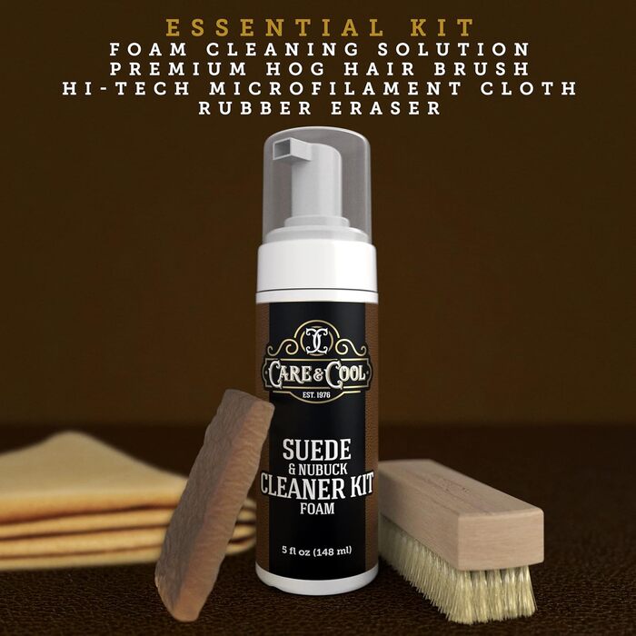 Care & Cool Cleaning Set for Suede and Nubuck, 142 g, restores color and vibrancy to shoes, boots, clothing, and furniture. Includes a high-quality boar bristle brush, Hi-Tech cloth, and...
