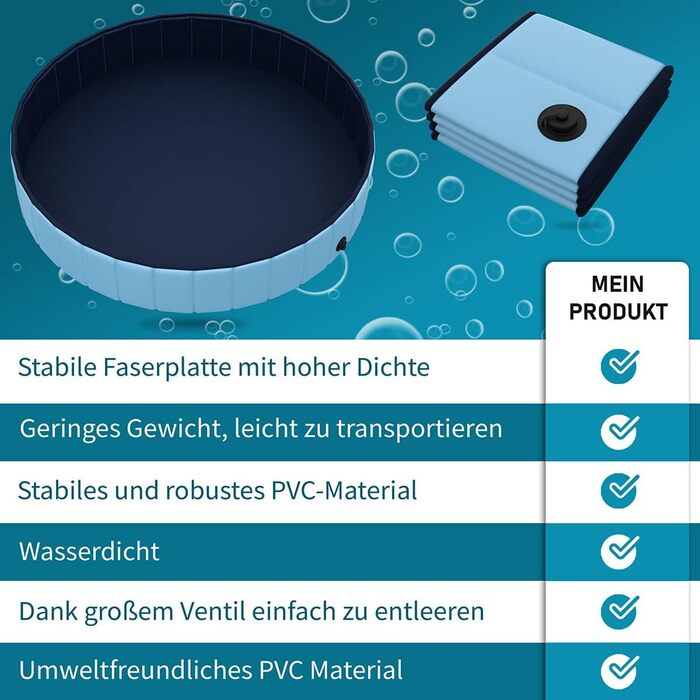 TOSANEO Dog Pool Swimming Pool Splash Pool Bathtub Dog Bathtub Swimming Pool for Dogs and Cats Space-Saving Foldable Blue Ø 160cm x H 30cm