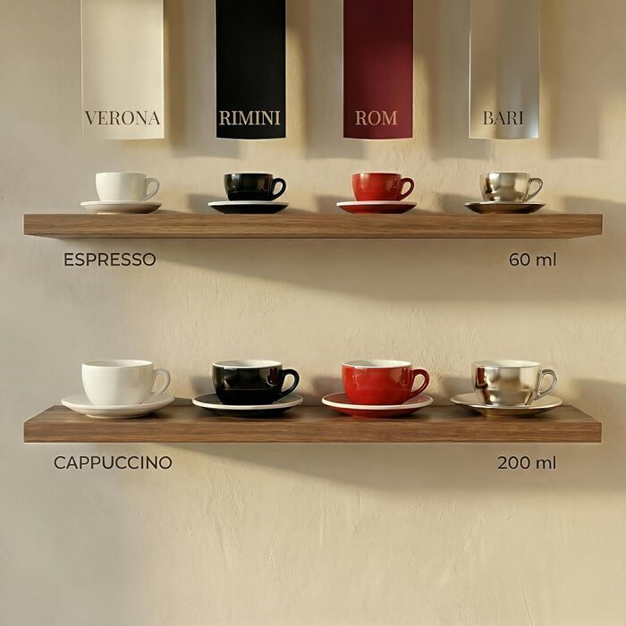 Набір з 6 еспресо-чашок з срібно-хромовим покриттям, італійський стиль, товсті стінки, важкі, 60 мл - подарунковий набір