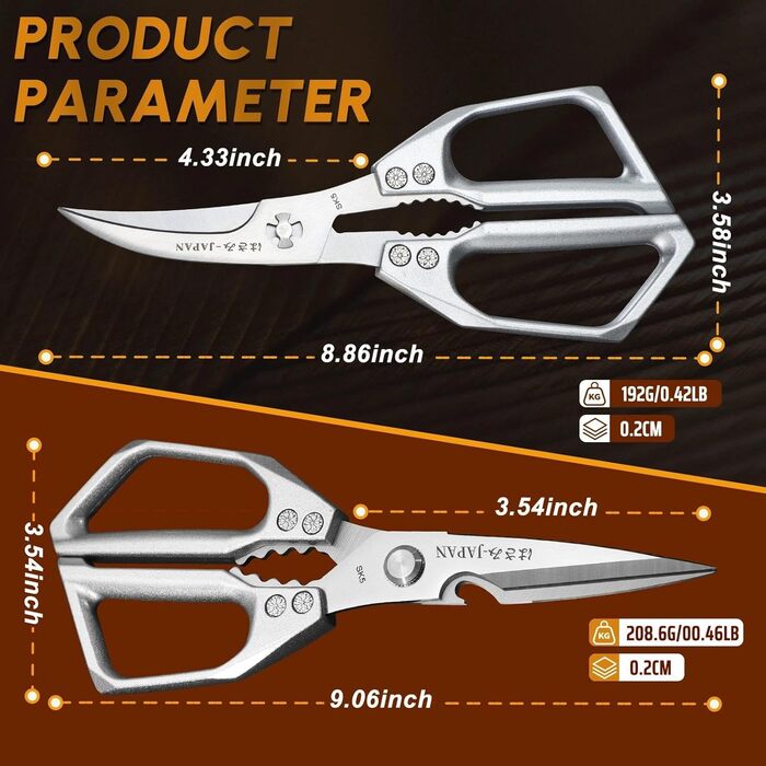 Набір кухонних ножиць DRAGON RIOT: професійний набір з ножицями для морепродуктів та кухні, японська сталь, для морепродуктів, овочів та м'яса