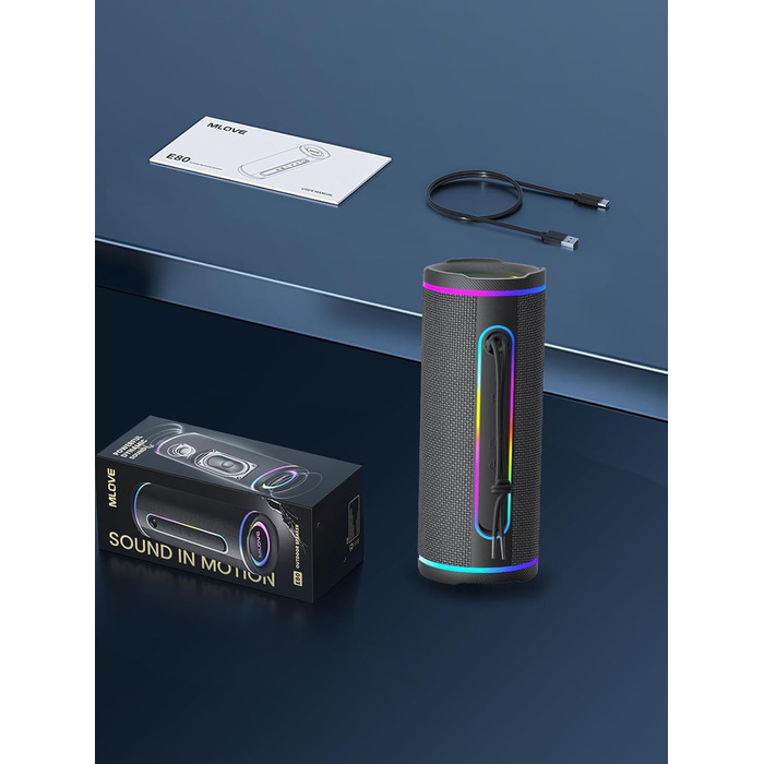Портативна Bluetooth колонка MLOVE E80 30W, IPX7, з підсвіткою, мікрофоном, MicroSD, TWS