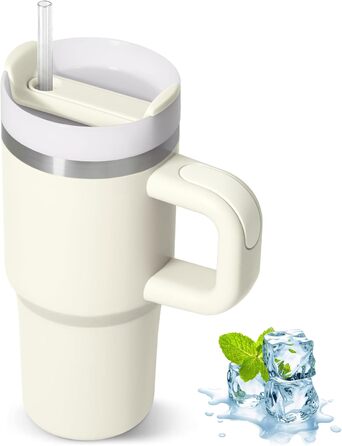 Термокружка ZAKVOP 410мл з трубочкою, кришкою та ручкою | Термоізольована кружка для кави та напоїв на виніс