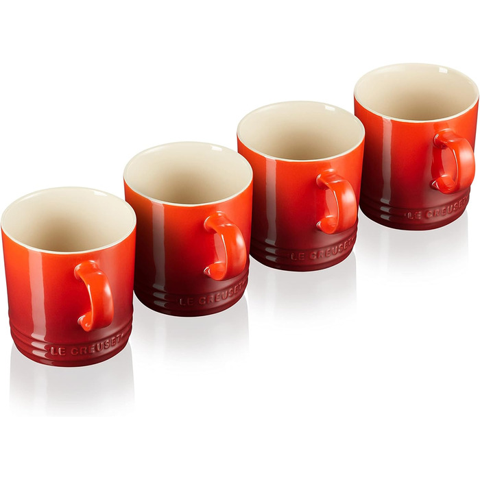 Le Creuset 4-Piece Stoneware Mug Set, 350 ml each, Cherry Red, 79113350600000