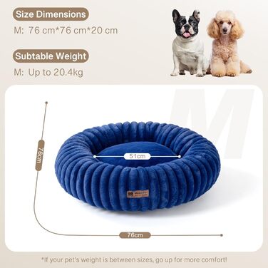 Кругле лежанка для собак MEWOOFUN, м'яке та зручне, 76x76x20 см, Marineblau (Темно-синій)