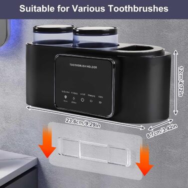 Toothbrush Holder Black, Holder for UV Toothbrush Sanitizer Wall Toothbrush Holder for 5 Toothbrushes, Drying and Cleaning Function for Toothbrushes