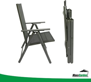 Складані садові крісла MaxxGarden, 2 шт, алюмінієві, регульовані, для балкона та саду, сірі, 56x56x110 см