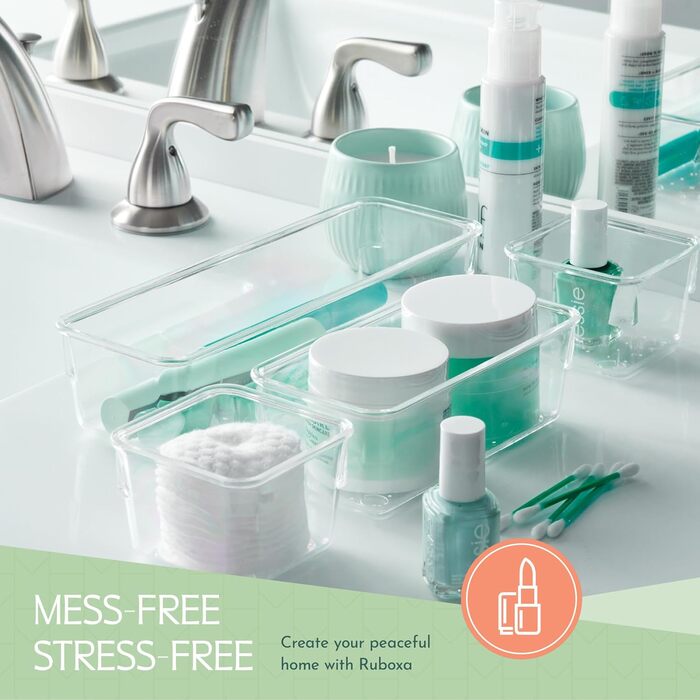 Ruboxa Transparent Drawer Organizer - 25 Pack, transparent plastic drawer organizers for home, organization and storage, kitchen, vanity, and office