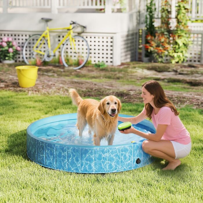PawHut Басейн для собак 160 x 30 см, розкладний, з неслизьким покриттям, блакитний