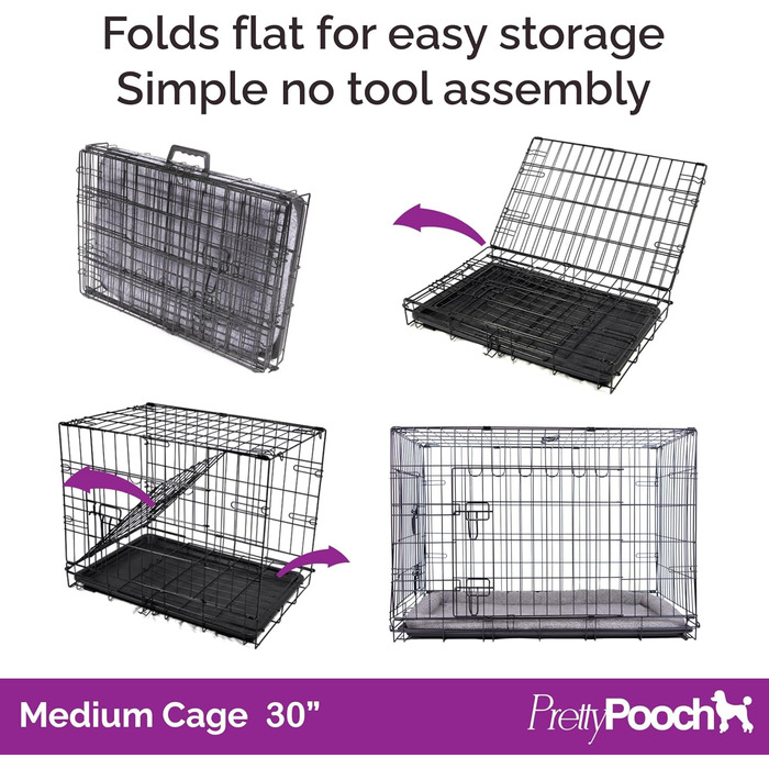 Клітка для собак та котів Pretty Pooch, розмір M, металева, складається, з лотком, двоє дверей та ліжком