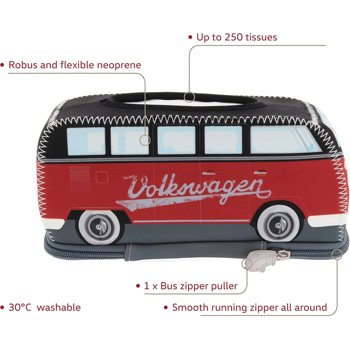 Диспенсер для паперових серветок BRISA VW Collection у стилі Volkswagen T1 Bulli (24 см, червоно-чорний)