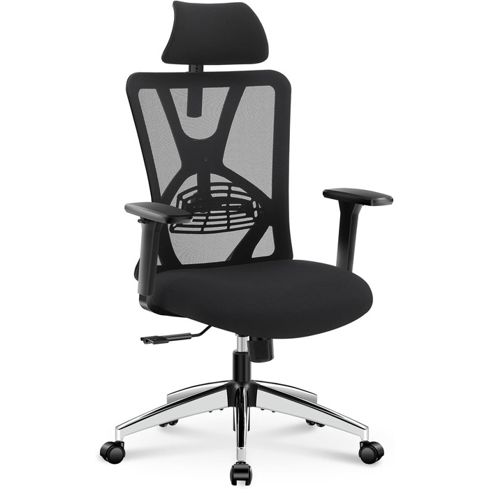 Ticova Ergonomic Office Chair - Adjustable Lumbar Support, Headrest & 3D Armrests