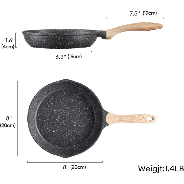 Набір сковорідок JEETEE 6 шт. з кришкою, антипригарне покриття, для всіх плит, індукційні, з кованого алюмінію, PFOA-free (Black, 20/24/28 см)