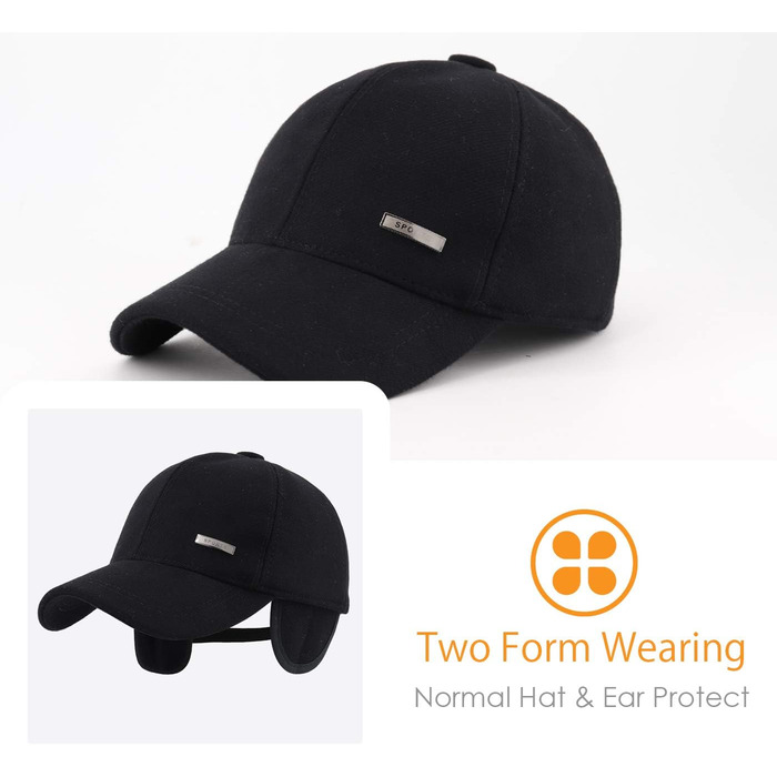 Зимова шапка-кепка Gisdanchz 22-23 з навушниками та металевою застібкою, 56-60 см, чорна