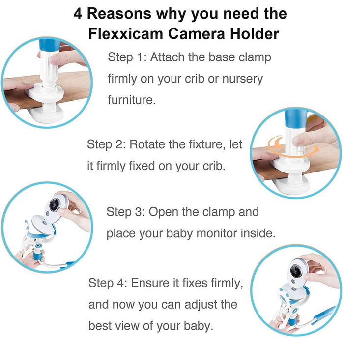 Кріплення для дитячого монітора, гнучка камера, 360° обертання, універсальне для більшості дитячих моніторів