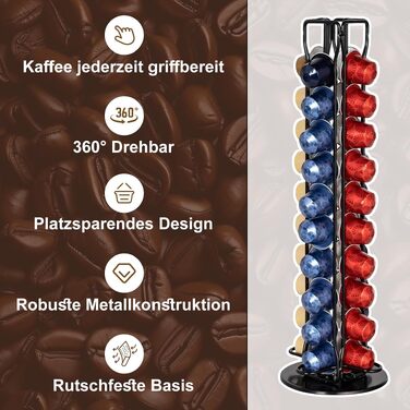 Органайзер-холдер для капсул Nespresso Original, поворотний на 360°, на 40 капсул, чорний