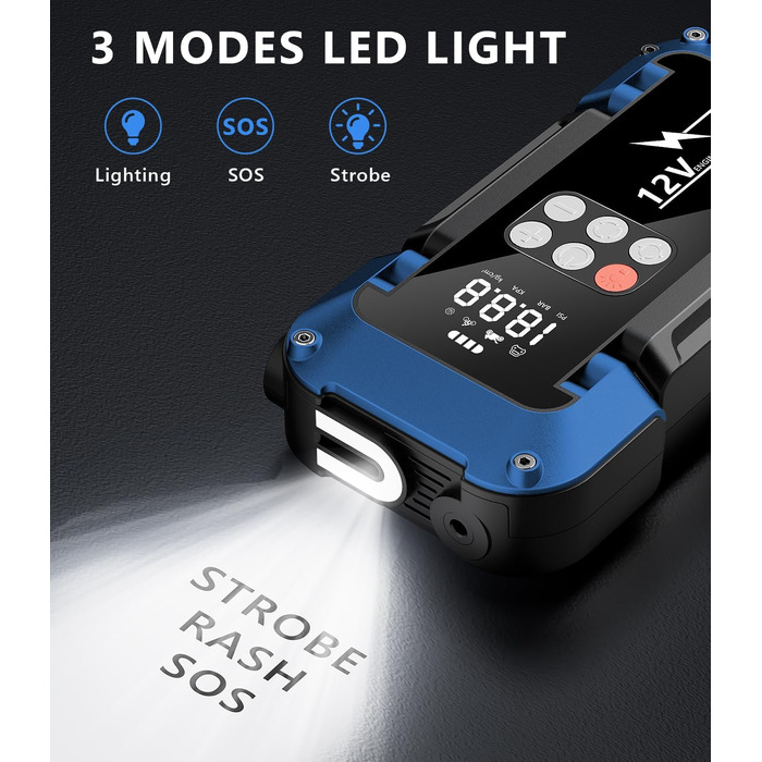 Powerbank Starthilfe 150PSI: портативний стартер для авто з компресором, 26800mAh, LED-ліхтар, LCD-дисплей