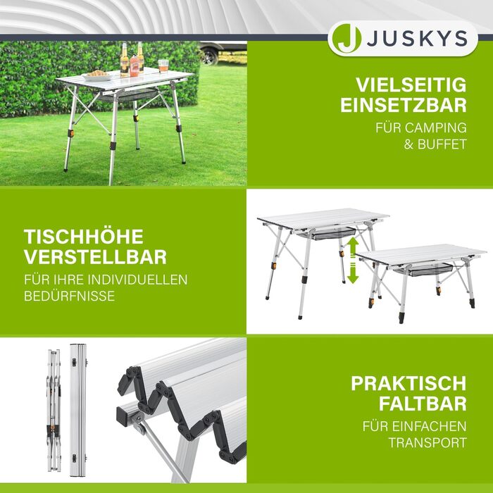 Стол для кемпінгу Juskys Picco - алюмінієвий, 90 x 52 см, легкий, складний, регульований по висоті - для кемпінгу, саду, відпочинку на природі