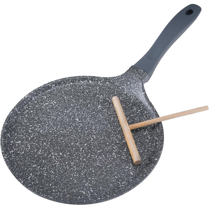 ROSSETTO Crepe Pan Induction 26cm Pancake Pan with PFAS-free Ceramic Coating, Pancake Pan Inner Diameter 24 cm, Die-Cast Aluminum Fry Pan, Suitable for All Cooktops, Sanstone Grey 24cm