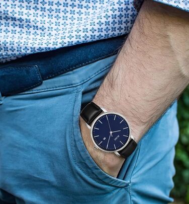 Годинник чоловічий BUREI, аналоговий, кварцовий, з сітчатим ремінцем, блакитний | Подарунок для чоловіків