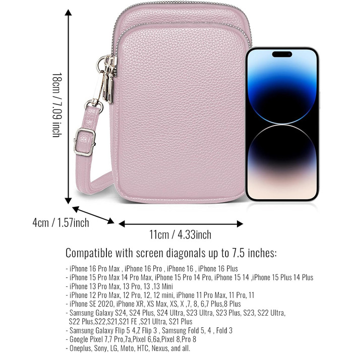 Сумка жіноча мініатюрна на плече для телефону Mini Tasche Lila – кросбоді для iPhone 15/16 Pro Max, Samsung, Xiaomi до 7.5