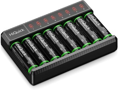 Зарядний пристрій HiQuick для акумуляторів AA AAA, 8 слотів з LED-дисплеєм, для NI-MH/NI-CD акумуляторів (без акумуляторів)