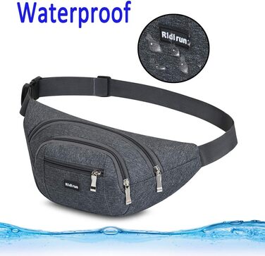 Водонепроникна поясна сумка на пояс для жінок та чоловіків, 3 кишені на блискавці, для піших прогулянок, відпочинку на природі, спорту, подорожей, гаманець (Сірий)