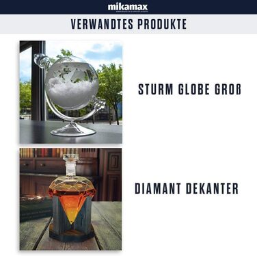 MikaMax - Globus Decanter Set - Whiskey Decanter - with two glasses - Whiskey set - Funnel included - Handcrafted - Transparent - 850 ML - Airtight closure - Men's gift