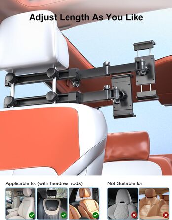 Тримач для планшета в авто PLDHPRO: кріплення на підголівник, сумісний з iPad, Samsung, Android, FireHD, 5.1'-15.6'