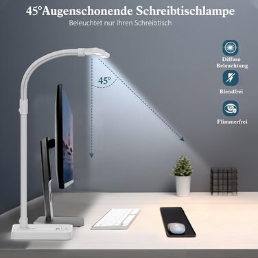 LED настільна лампа Doppelkopf з регулюванням яскравості, 24W, 80см, захист очей, гнусий шийка, 25 режимів освітлення