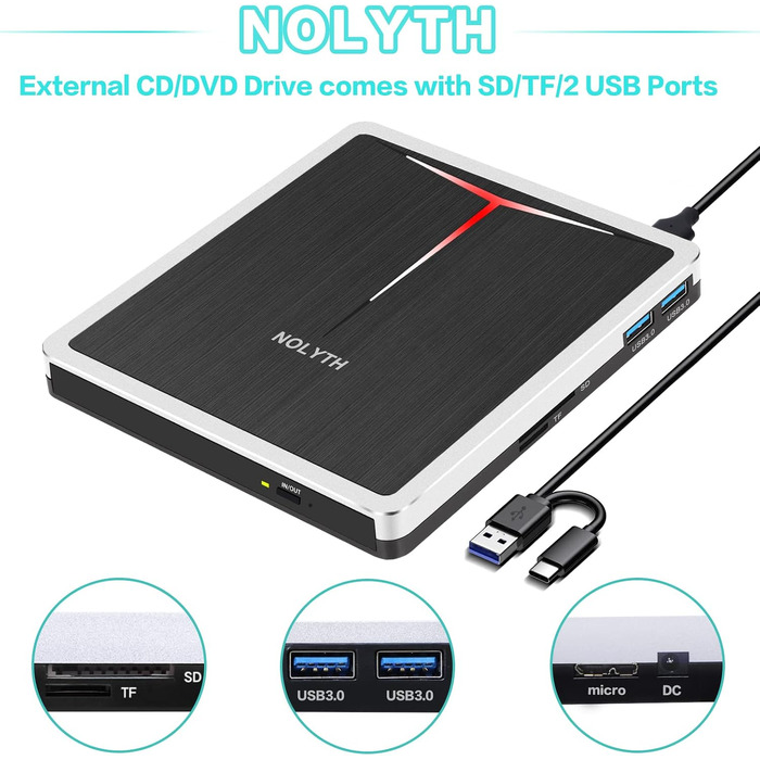 Зовнішній DVD-привід та записувач для ноутбука, Plug and Play USB DVD-бредер
