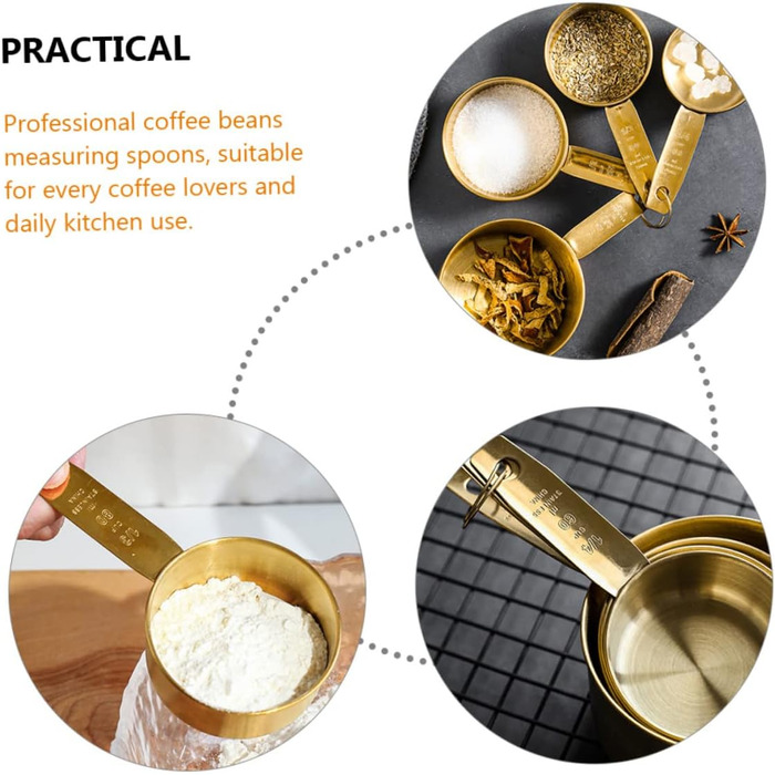 BESTOYARD 2 Sets Stainless Steel Measuring Spoons Rustproof Measuring Spoons Tablespoons Measuring Spoons Measuring Cups Micro Scoop Measuring Scoop Measuring Cups Baking Stainless Steel Golden 4 Pieces * 2