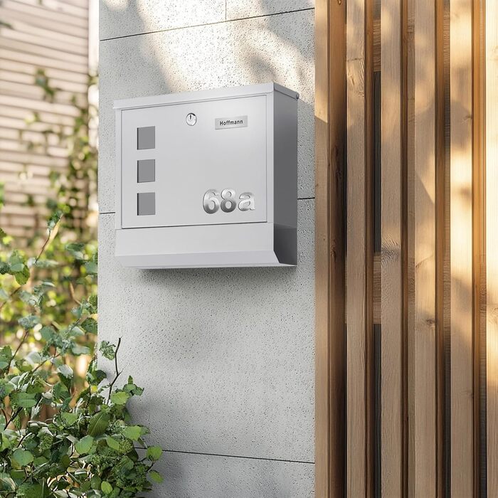 Поштовий ящик Zedelmaier Anthrazit RAL 7016 з газетницею та індивідуальним табличкою з нержавіючої сталі та 3D номером будинку, сучасний, стійкий до погодних умов, подвійне порошкове покриття