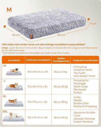 Feandrea Dog Bed, Orthopedic Dog Cushion, Padded with Visco-Elastic Foam, Removable and Washable Cover, Size M, for Small and Medium Dogs, 80 x 50 x 8 cm, PGW211G02 (L 80 x W 50 x H 8 cm, Ombré Gray)