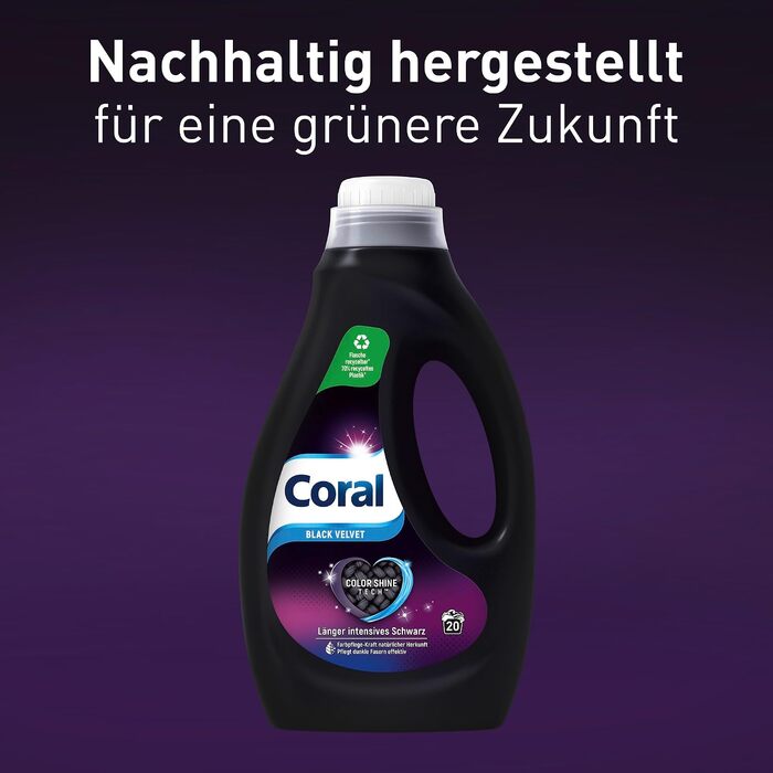 Рідкий засіб для прання чорної білизни Coral Black Velvet з Color Shine Tech та сироваткою для захисту волокон, 6 x 1 л (6 л)