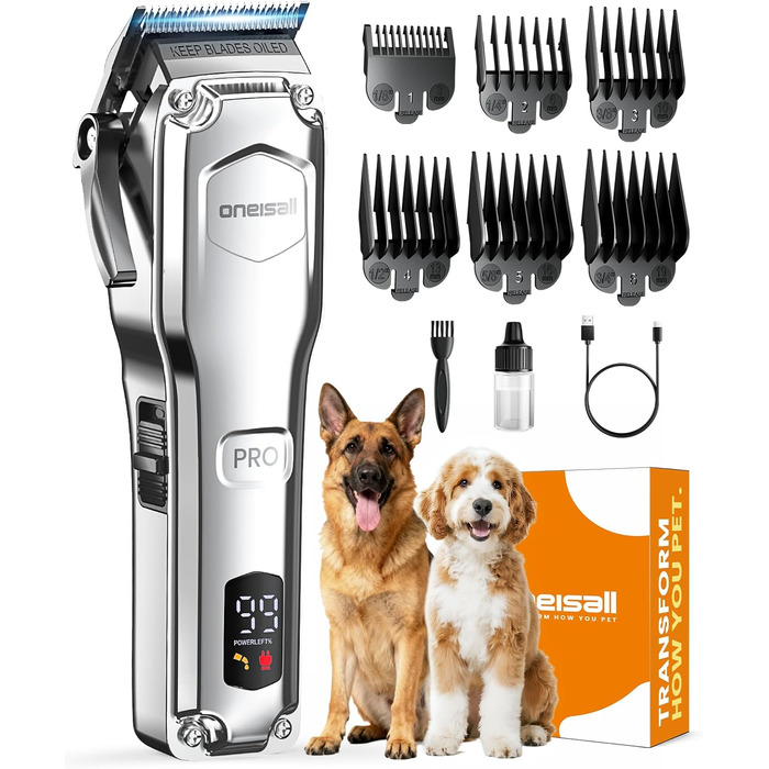 Професійна тиха машинка для стрижки собак Oneisall з довгим хутром та густою шерстю, знімні леза з нержавільної сталі, для собак, котів, коней, час роботи 4 години
