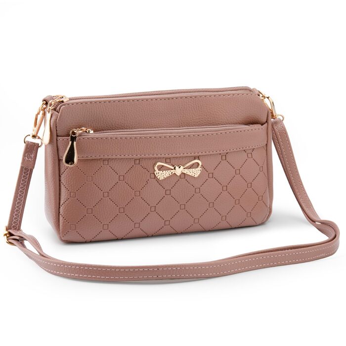 Сумка жіноча через плече маленька елегантна з тисненим візерунком, PU шкіра (Рожево-коричнева)