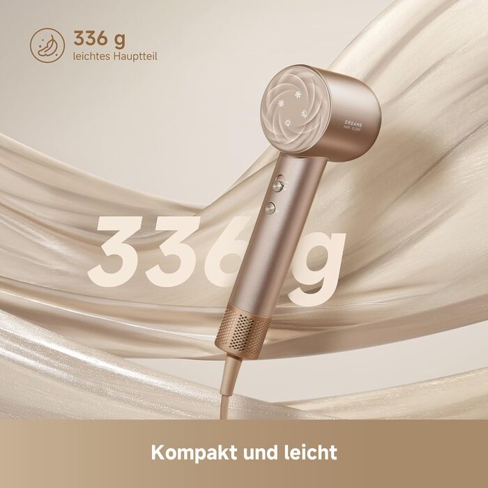 Фен DREAME Hair: Швидке сушіння, 110 000 обертів/хв, іонізація, регулювання температури та потужності, насадки, тиха робота, білий (золотий, Glory Mix)