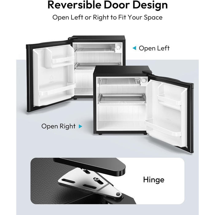 EUHOMY Міні холодильник 46L, компактний холодильник з регулюванням температури, тихий (38dB), енергоефективний для спальні, офісу