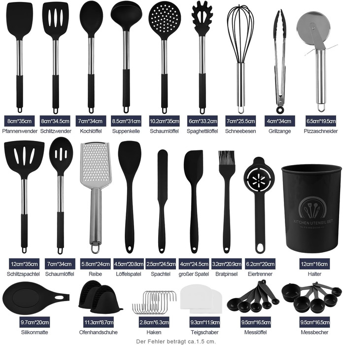 Набір кухонного приладдя 45 предметів з нержавіючої сталі: лопатки, ложки, скребки. Ідеальний подарунок для кухні.