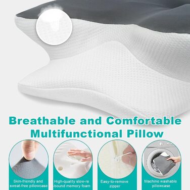Ортопедична подушка Omtofo з піною з пам'яті для шиї, спини та сну на животі, 63 x 42.5 x 13.8/9 см