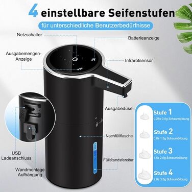 Автоматичний дозатор мила на стіну, сенсорний, 400 мл, USB, акумулятор 1800 mAh, для ванної, кухні, офісу (Білий). Підтримка чорного кольору та піни.