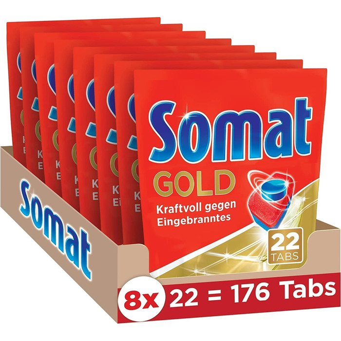 Таблетки для посудомийної машини Somat Gold, ефективне очищення при низьких температурах, проти пригорілого, 176 шт.